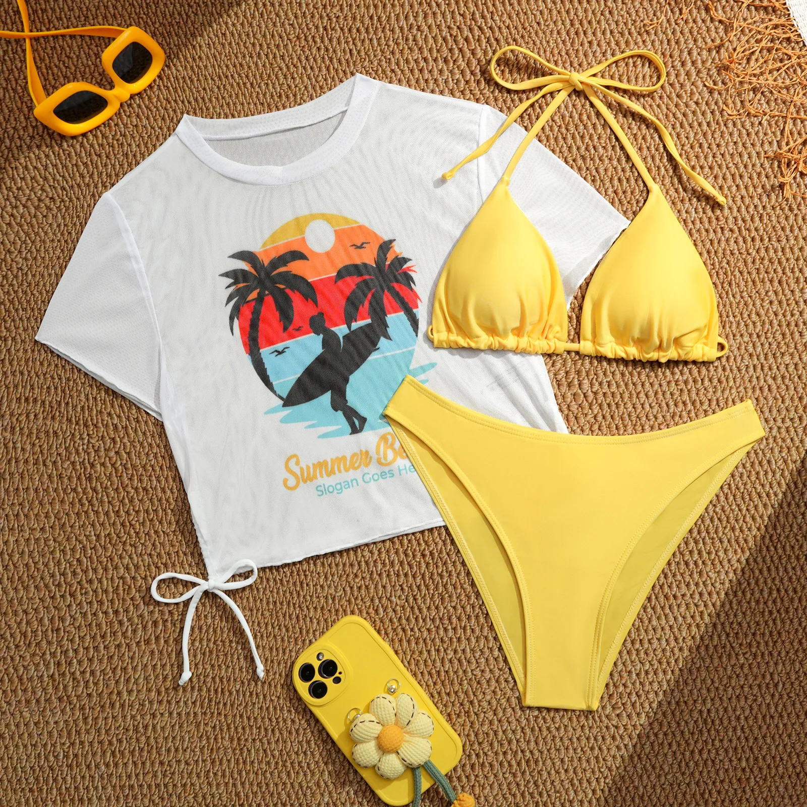 صيف 2025 المرأة مثير الرسن 3 قطعة ملابس السباحة الدانتيل متابعة طقم بيكيني صغير مع المحاصيل الأعلى التستر ملابس السباحة ثوب السباحة #1