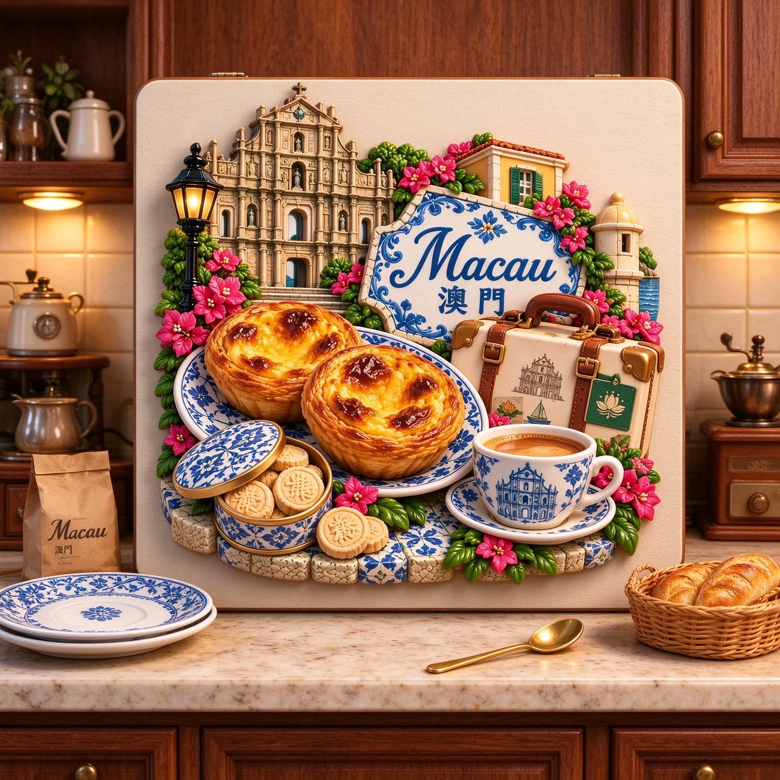 Wooden frosted texture refrigerator with magnetic suction, Da San Ba egg tart, Portuguese style tourism and cultural creativity