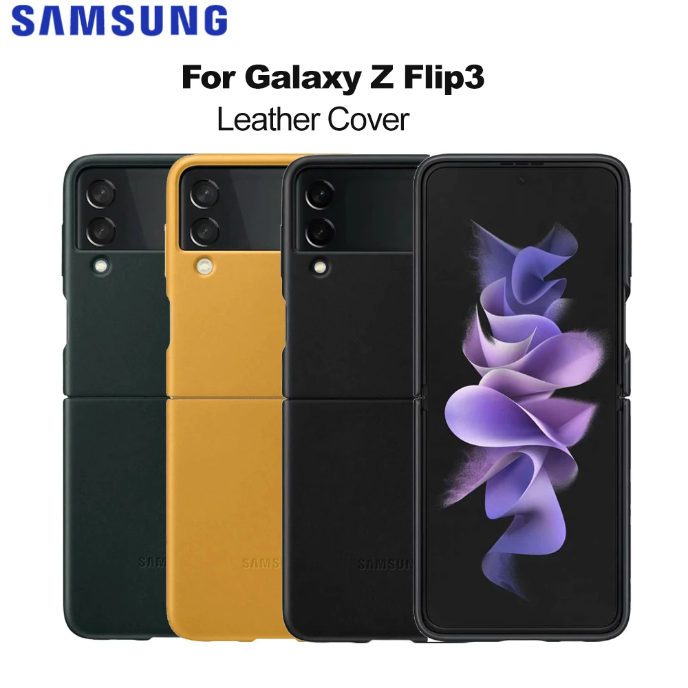 

Original Samsung Leather Cover for Galaxy Z Flip3 Leather Protective Cover Shockproof EF-VF711
