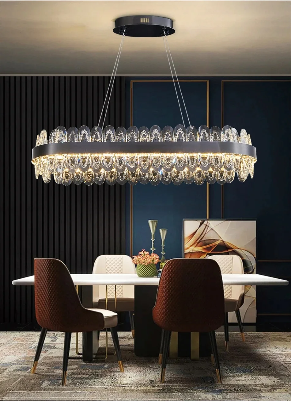 Led Crystal Chandelier For Dining Room Modern Home Decor Lamp Rectangle Black Indoor Lighting Luxury New Creative Kitchen Lustre