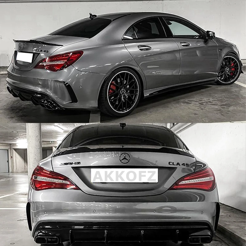 For Mercedes-Benz CLA W117 C117 CS Style Carbon Look Rear Spoiler Trunk Wing 2013-2019 Gloss Black