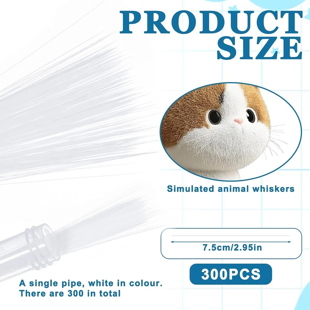 A56K 300PCS Simulated Animal Whiskers 3 Inches White Craft Animal Whiskers Simulated Cat Whisker for Face Costume and Crafts