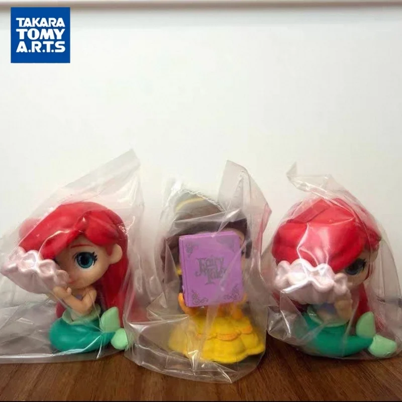 Takara Tomy Disney Princess Hide And Seek Capsule Toy Rapunzel Moana Belle Ariel Sitting Figure Collectible Desktop Ornament