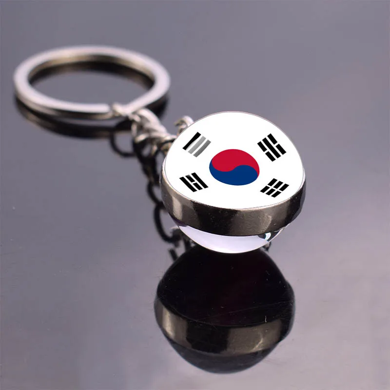 Asian Flag Keychain South Korea Pakistan Japan Malaysia Russia Philippines Flag Key Chain Glass Ball Pendant Jewelry Gift