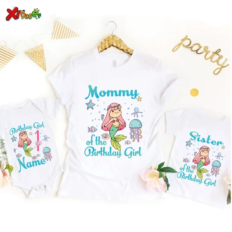 Birthday Girl T Shirt Mermaid Party Shirt Kids Family Matching Outfits Custom NameT-shirt 3rd 10 Years 9th Birthday Girl T Shirt