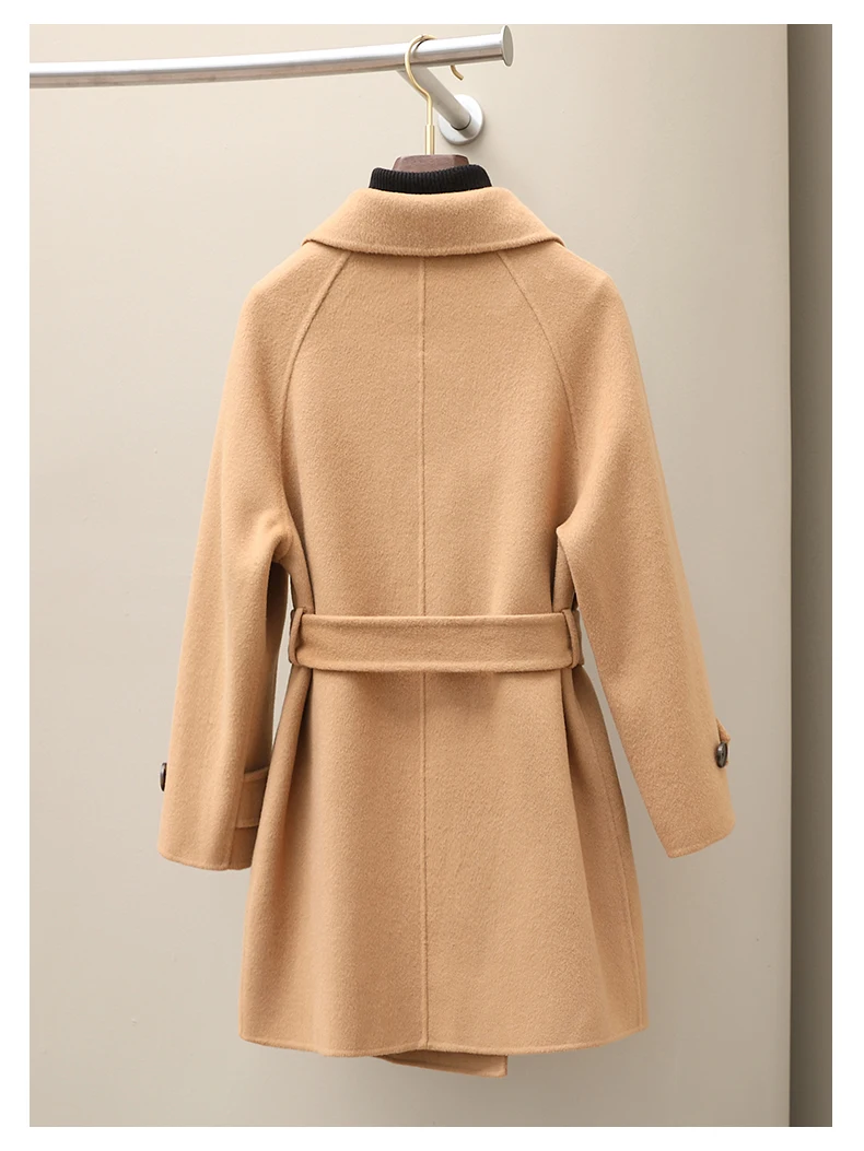 Lingzhi Wu Wool Coat Double Breasted Outerwear Female Medium Length Loose Fashion Elegant 2024 Autumn Winter Woolen New Arrival