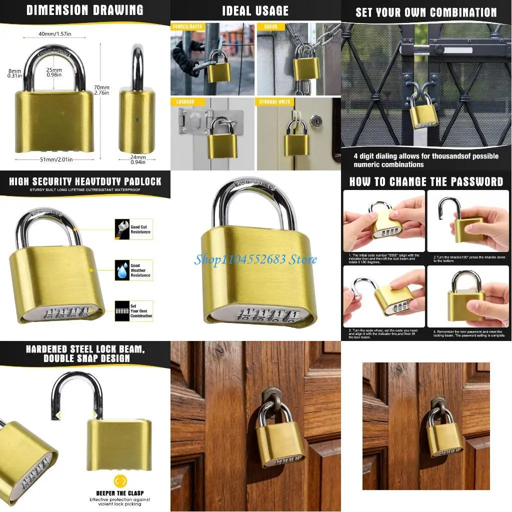 Y6GD High Security Dustproof Stainless Steel 4 Digit Combination Padlocks 10000 Codes