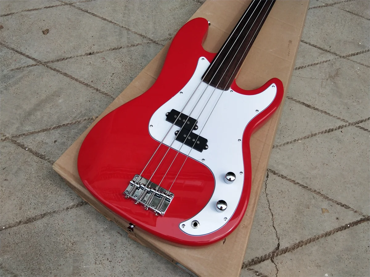 Red/Sunburst  Big John 4 Strings fretless electric bass guitar,Rosewood Fingerboard  BJ-447