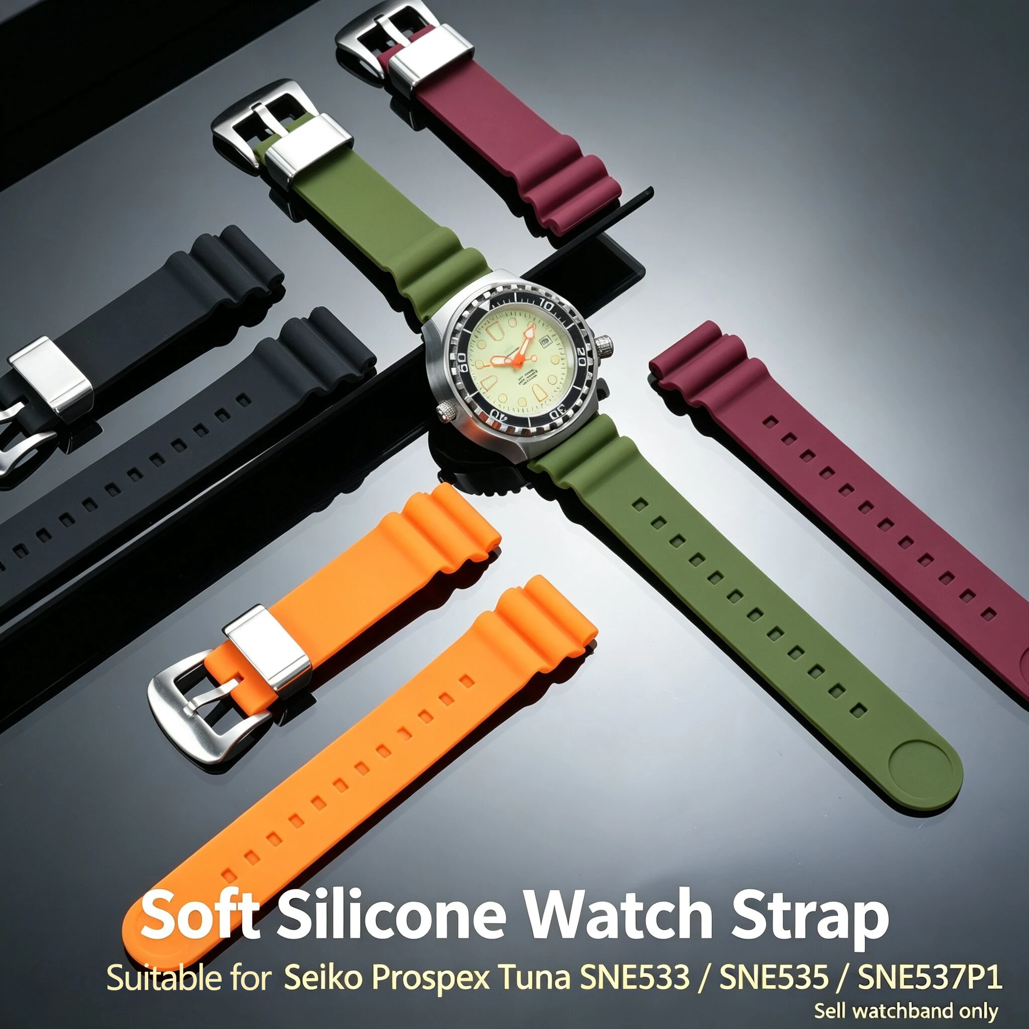 Soft Silicone Strap,22mm Men's Bracelet For Seiko Prospex Tuna SNE533/SNE535/ SNE537P1 SRPA83J1 Silicone Rubber sports Watchband