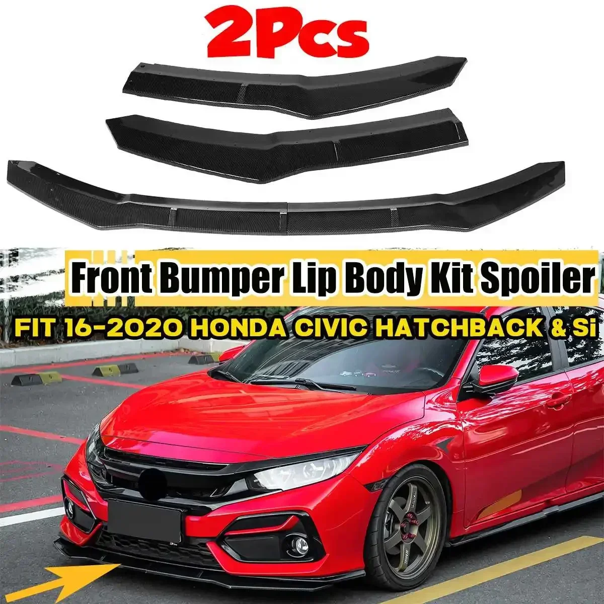 

New 2pcs Car Front Bumper Splitter Lip Diffuser Guard Spoiler Cover Trim For Honda For Civic Hatchback & Si 2016-2020 Body Kit