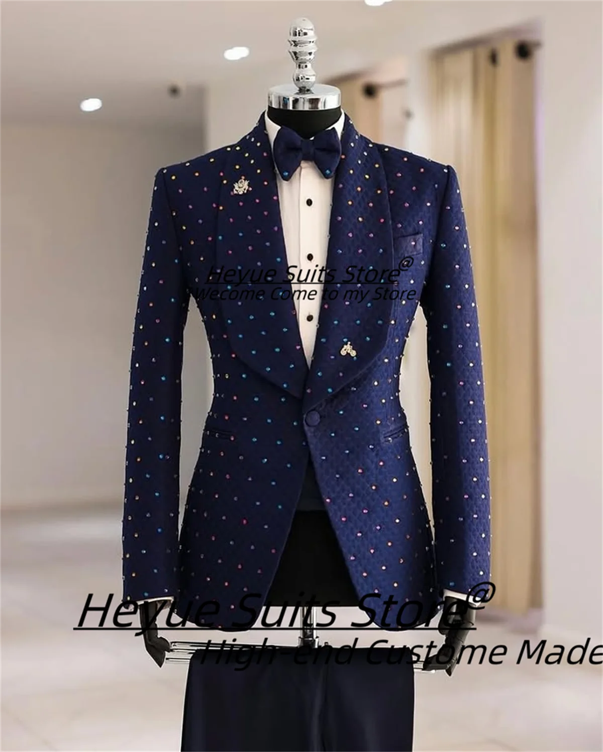 Magnificent Beadwork Men Suits Customized Slim Fit Shawl Lapel Groom Wedding Tuxedos 2 Pcs Sets Male Prom Blazers Costume Homme