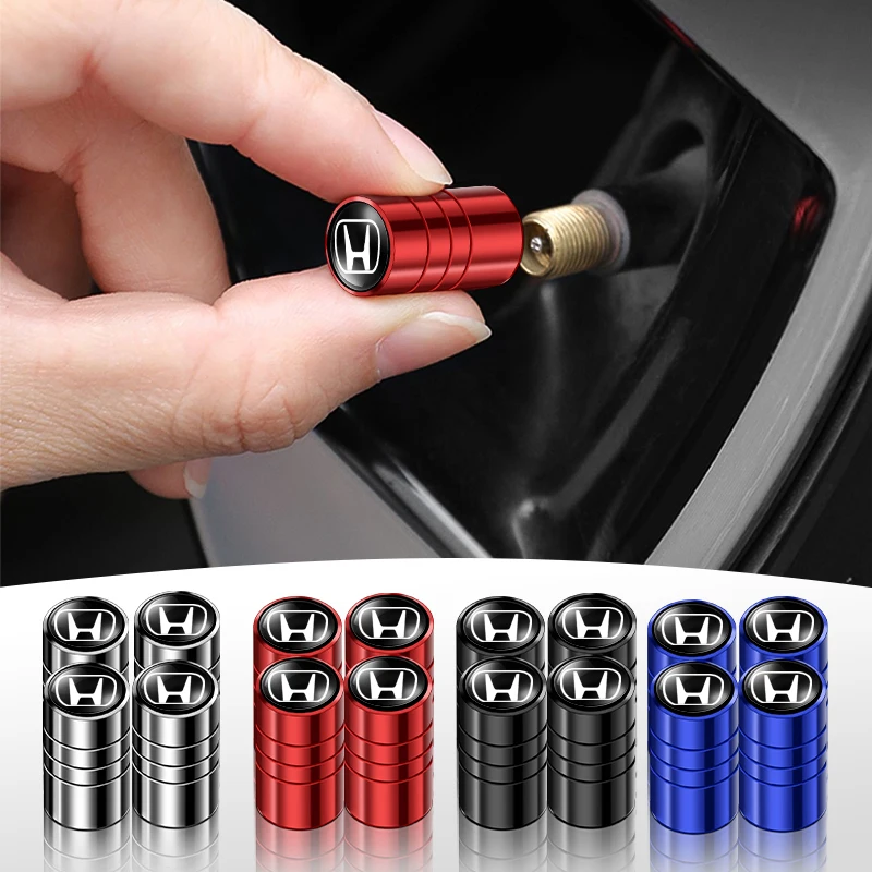 4pcs Metal Car Badges Wheel Tire Valve Caps Auto Accessories For Honda Civic Accord Fit CRV Jazz Odyssey Insight Legend HRV