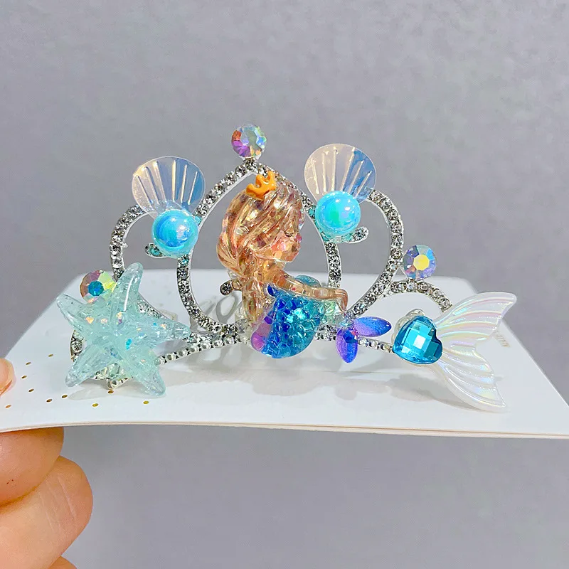 

Girls Princess Hair Accessories Crown Headdress Children Insert Comb Mermaid Rhinestone Comb Hairpin Marine Style Hairdress