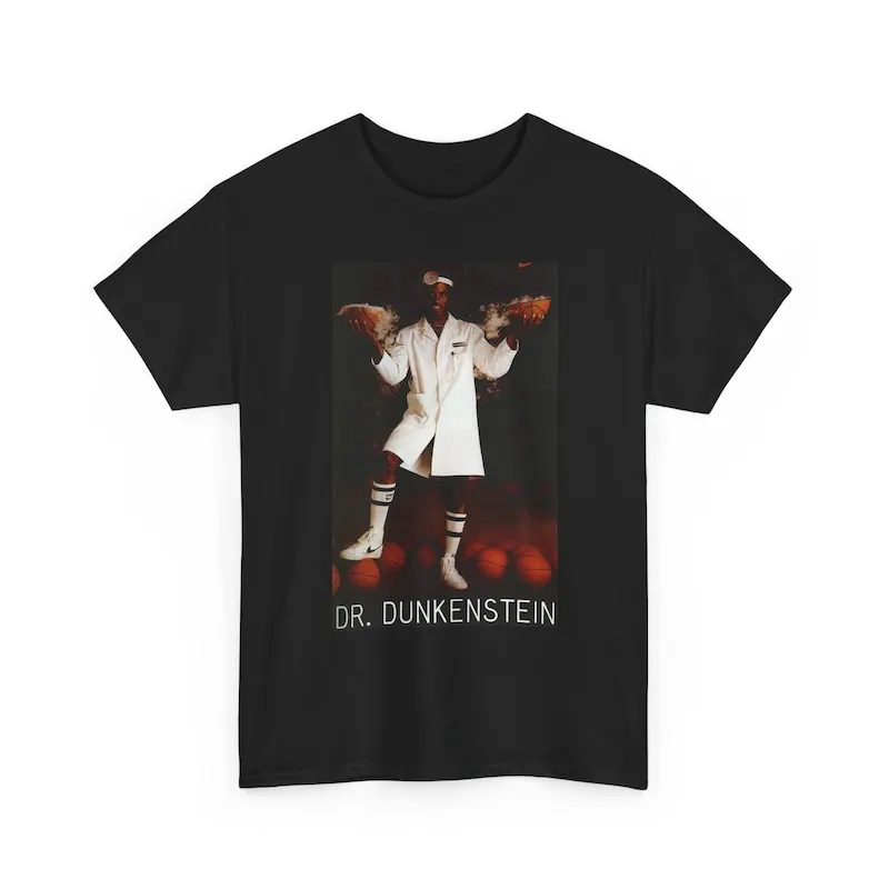 Dr. Dunkenstein graphic Tee ,Graphic Short Sleeve Crew Neck Cotton T-Shirt | Retro basketball player, vintage photo tee