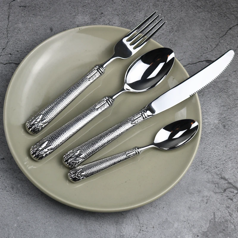 

Europe Fashion Cutlery Set Silver Luxury Stainless Steel Elegant Life Tableware Set Juegos De Vajilla Home Decoration EC50CJ