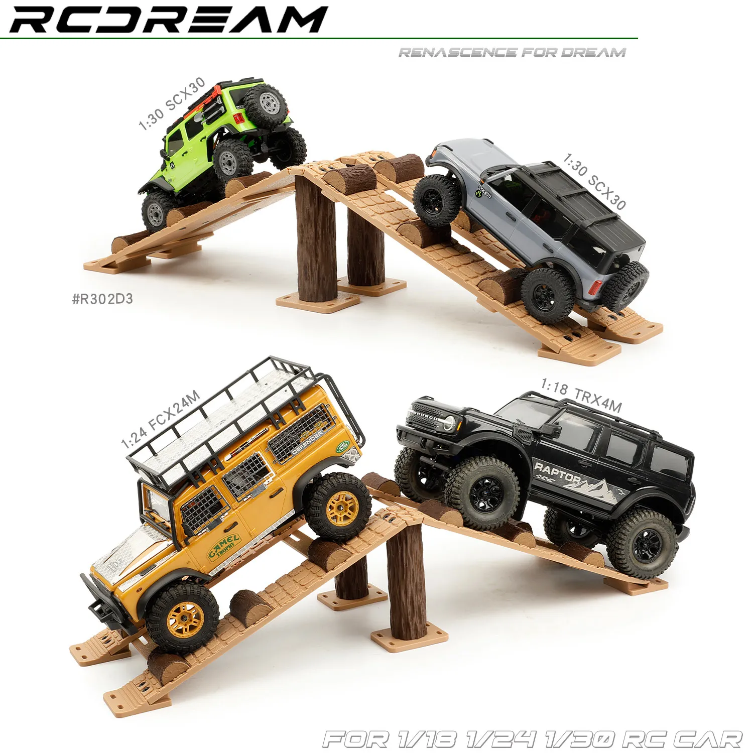 Rcdream 1/30 1/24 1/18 Simulation Semi Circle Wooden Steep Slope Obstacle Track for Axial Scx24 Scx30 FM24 Ascent32 Trxxas Trx4m