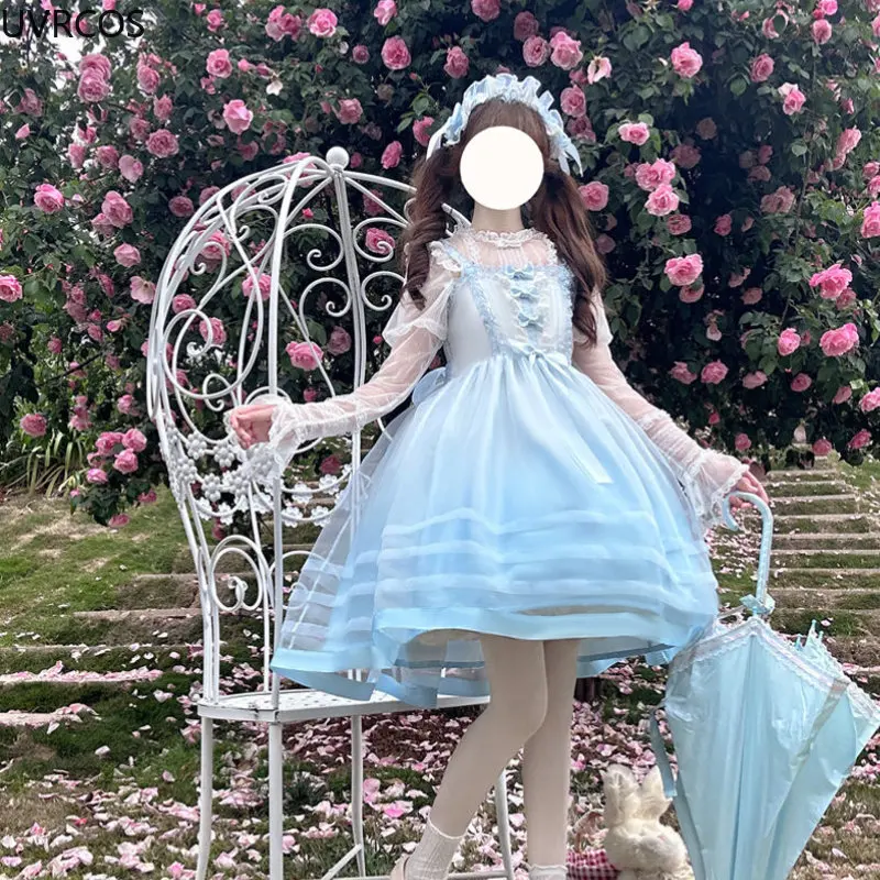 Japanische lolita stil jsk kleid frauen süße rüschen bogen ärmellose riemen kleider girly harajuku kawaii y2k prinzessin mini kleider