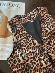 Leopard Blazer Vest Jacket Top Y2K Women Clothing 2024 Woman Autumn Trend Sleeveless Korean Style Vintage Elegant New Waist Coat