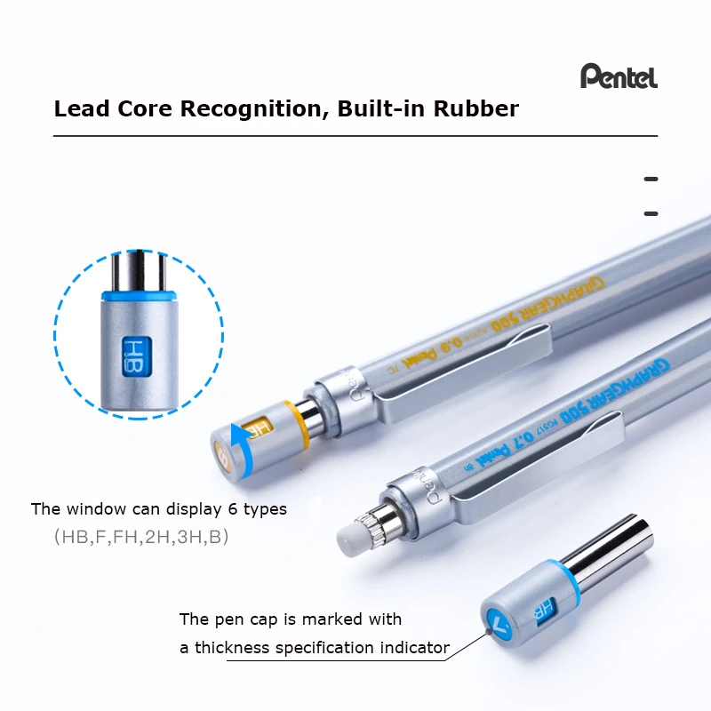 Pentel Graphgear 500 Drafting Mechanical Pencil Japan Stationery 0.3/0.5/0.7/0.9MM Drawing Automatic Pencil Build-in Eraser image 5