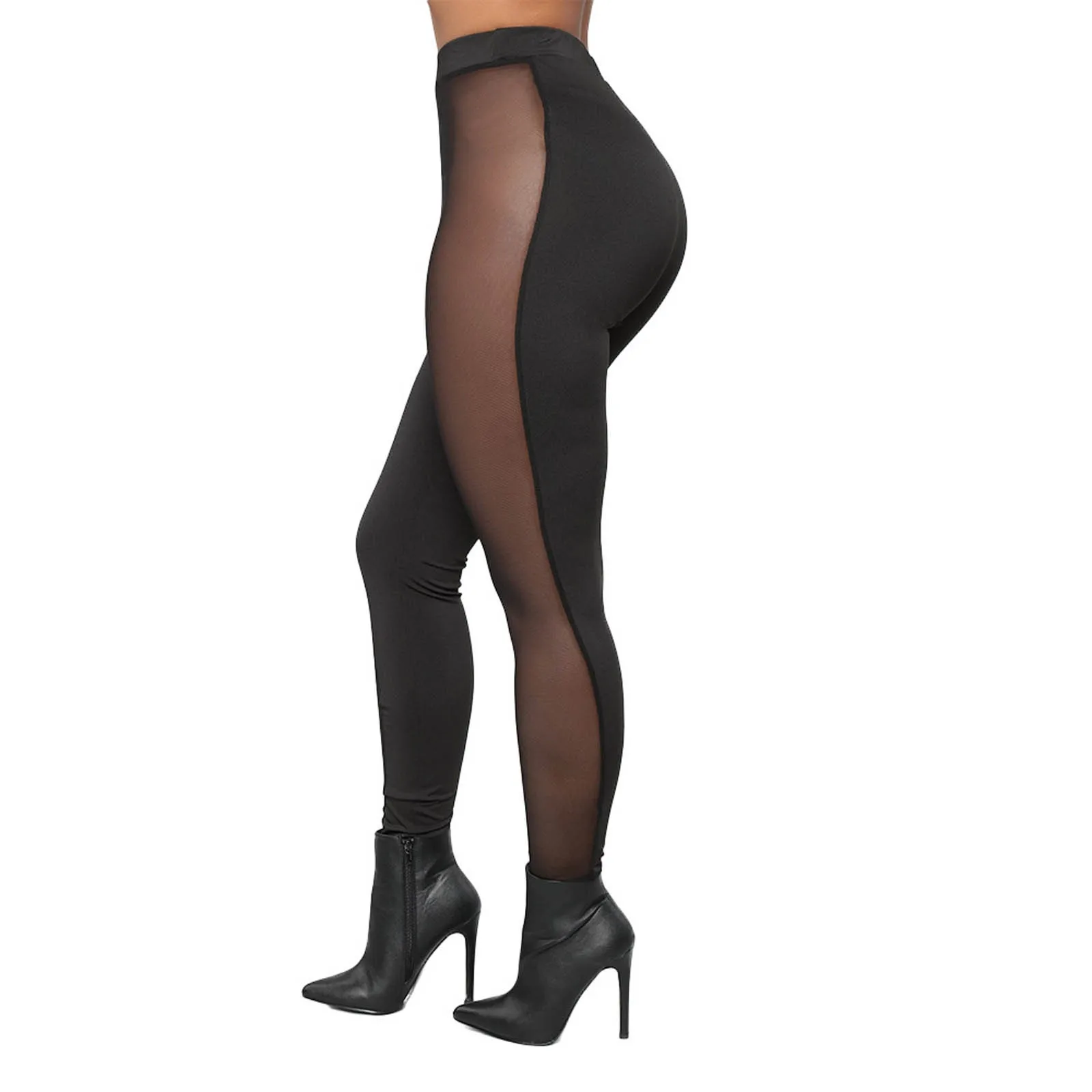 Malha costura sexy collants leggings feminino casual moda esportes calças de yoga cintura alta calças de malha transparente leggings femininas
