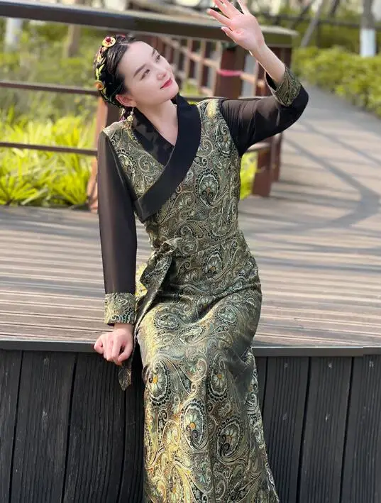 

Chinese Tibetan Bola Dress Women Spring Robe Tradition Ethnic Dance