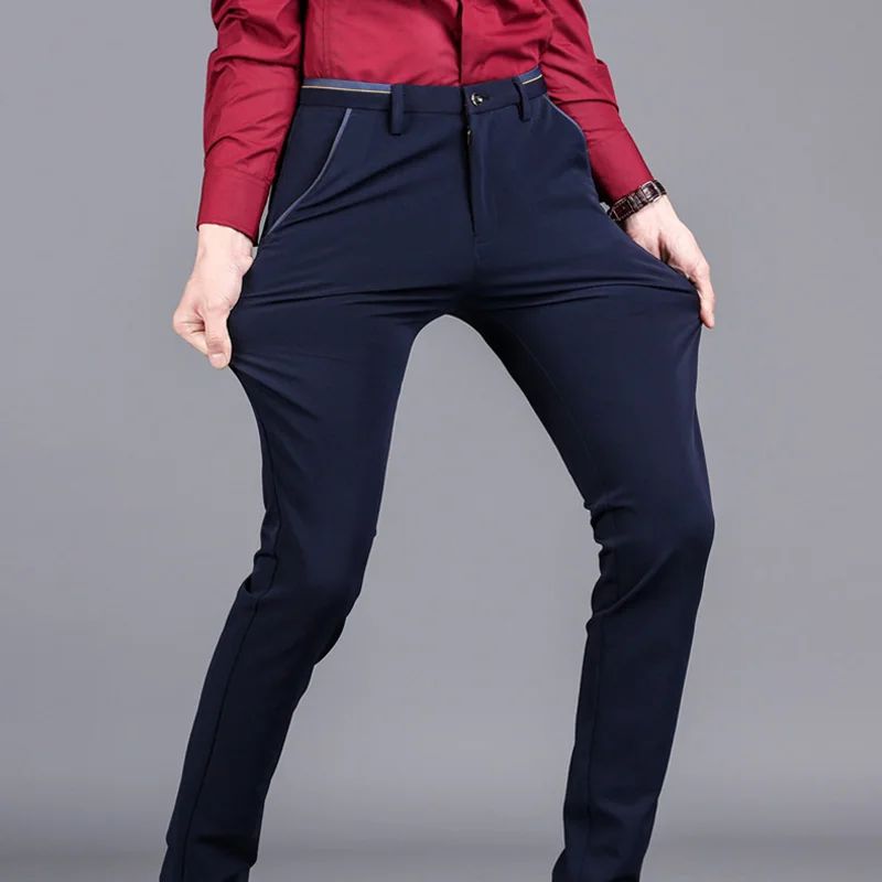 Men Elastic fabric Pants Spring Summer Casual Straight Long Pants Casual Men Comfortable Trousers plus size 29-40