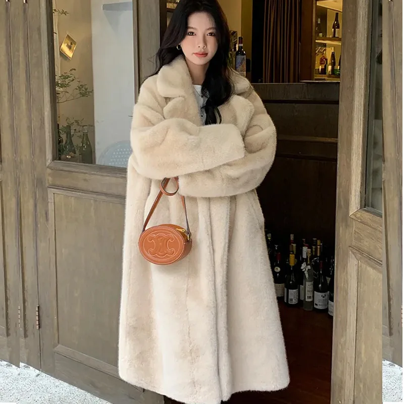 Autumn and Winter Thickened Long Suit Collar Imitation Mink Velvet Fur Coat Mao Mao Environmental Protection Fur Women's Coat Co