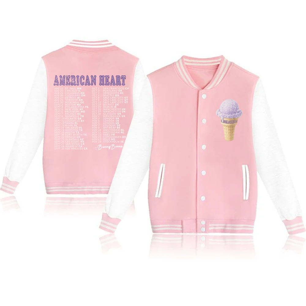 Benson Boone American Heart Tour 2025 Uniforme de beisebol com capuz jaqueta Harajuku moletom de manga comprida presente para fãs