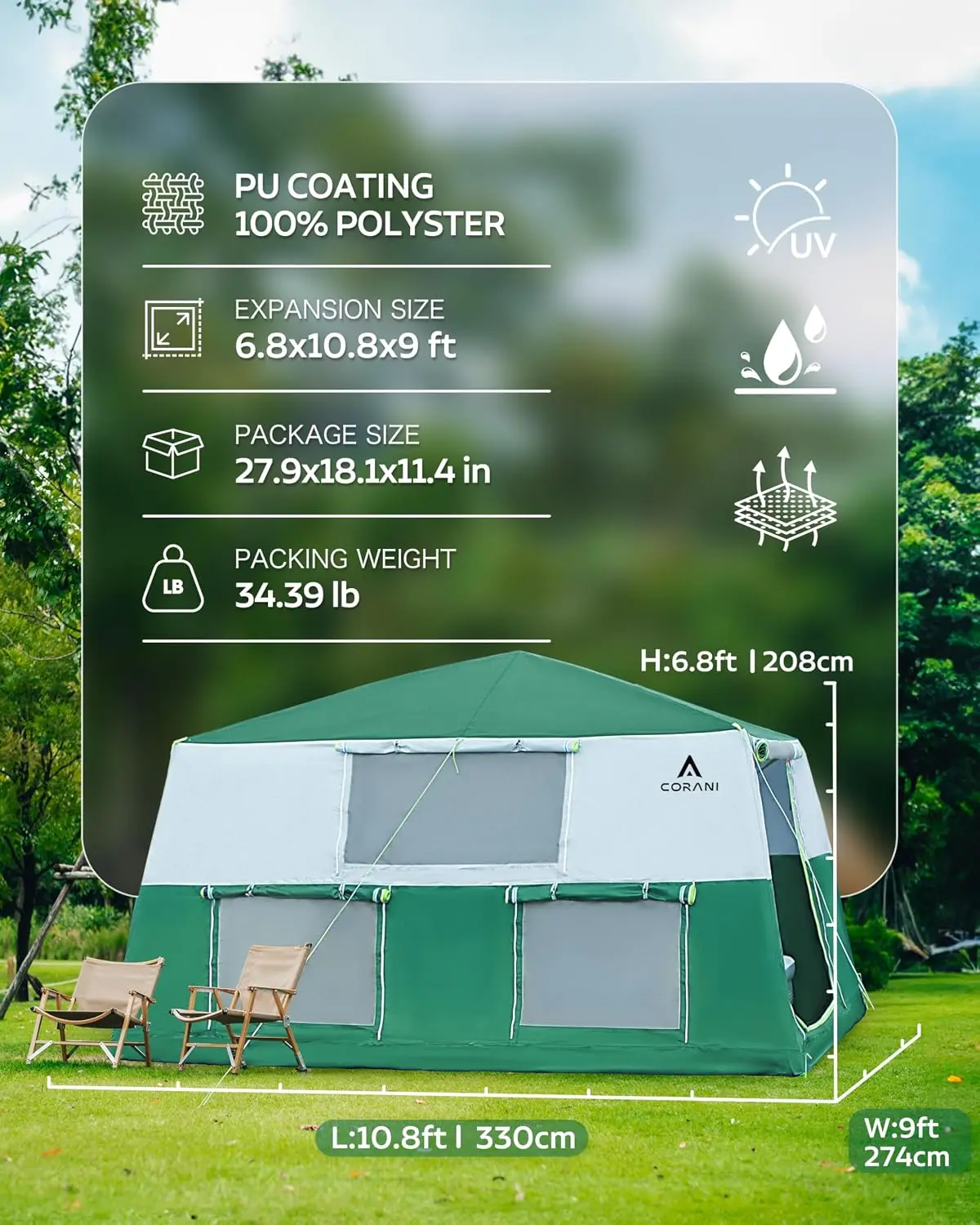 inflatable camping tent portable air tent for 6 8 10 person waterproof windproof easy setup family tent with doors windows mosqu