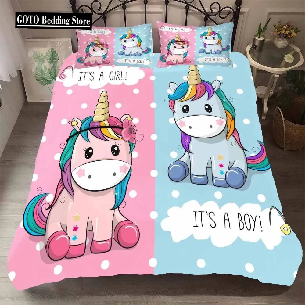 Bed linens High-grade Fabric Unicorn Beding AU US Winter Bedding Set Hot Soft Duvet Cover Set Cute Cartoon Bedding Set 3pcs