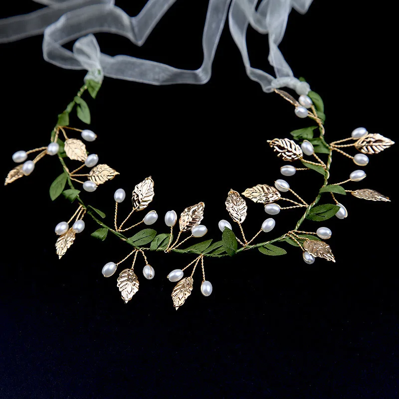 سوبر الخيال شونين على غرار الورقة الخضراء اللؤلؤ زهرة حلقة دبوس الشعر أداء ملحق ورقة فيونكة شعر مضفر أغطية الرأس عقال