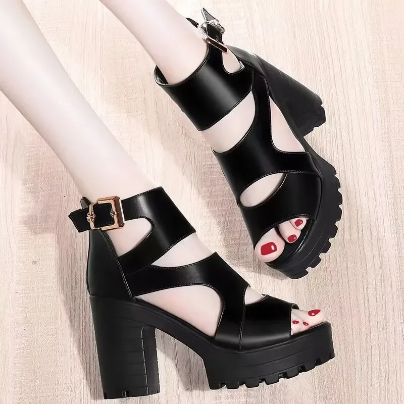 2024 Hoge Kwaliteit Damesschoenen Zip Dames Sandalen Mode Gesp Strap Kantoor En Carrière Nieuwe Peep Toe Hak Sandalen Zapatos