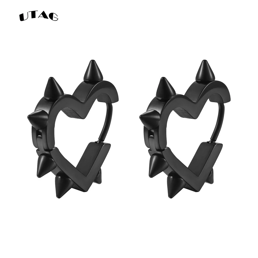 Exaggerated Spike Rivet Heart Stud Earrings For Women Men 3 Colors Stainless Steel Ear Buckle Piercing Goth Jewelry Gifts aretes