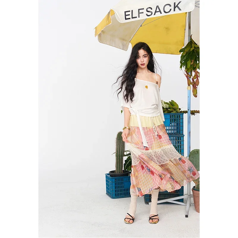 ELFSACK Cropped Short Sleeve Top with Back Halter Strap, Side Ruched Tie Detail Crew Neck Blouse for Women's Summer Outfit