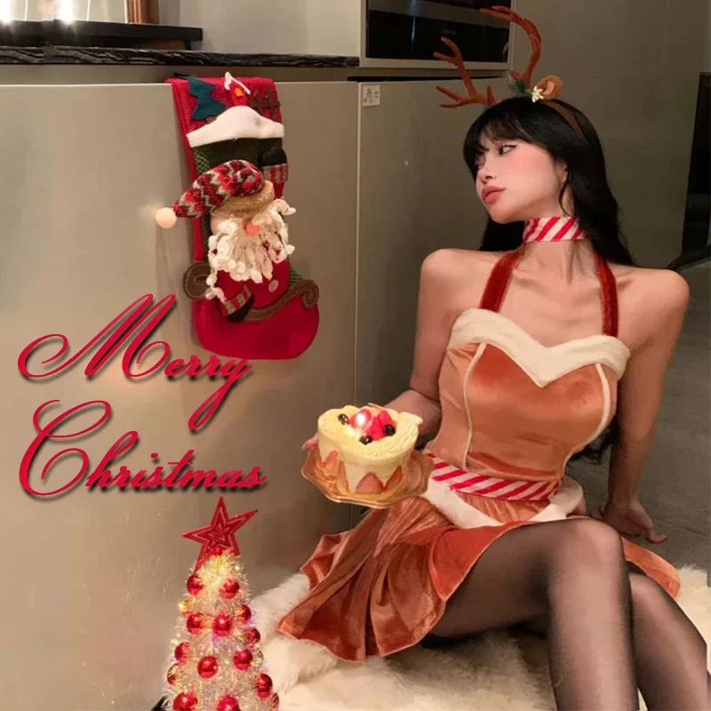 Sexy Reindeer Rudolph Christmas Cosplay Costume Xmas Party Performance Photoshooting Tempting Uniform Hot Seductive Pure Desire