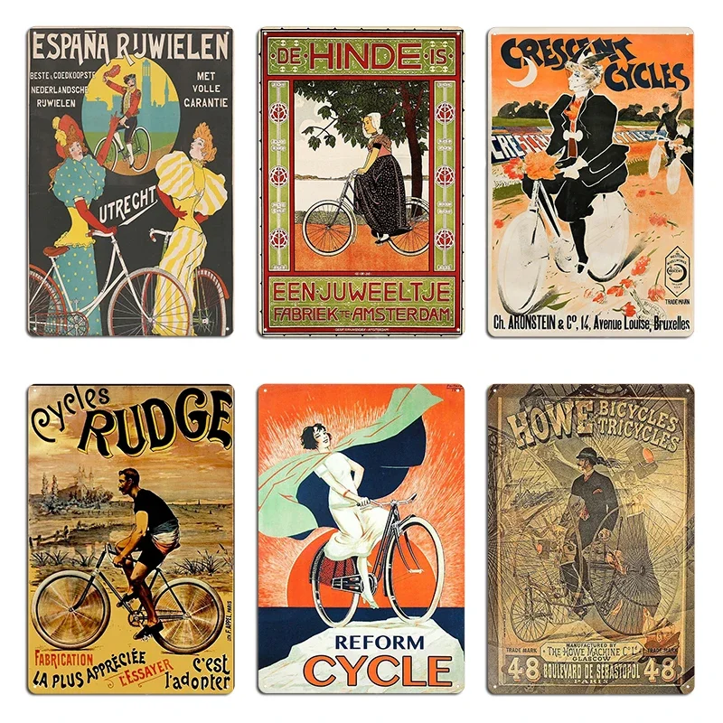 Letrero Metálico Decorativo Retro de CRESCENT CYCLES, Aproximadamente 1896, Mujer Ciclista Elegante, CYCLES RUDGE, Mural de Pared, Letrero de Metal Personalizado