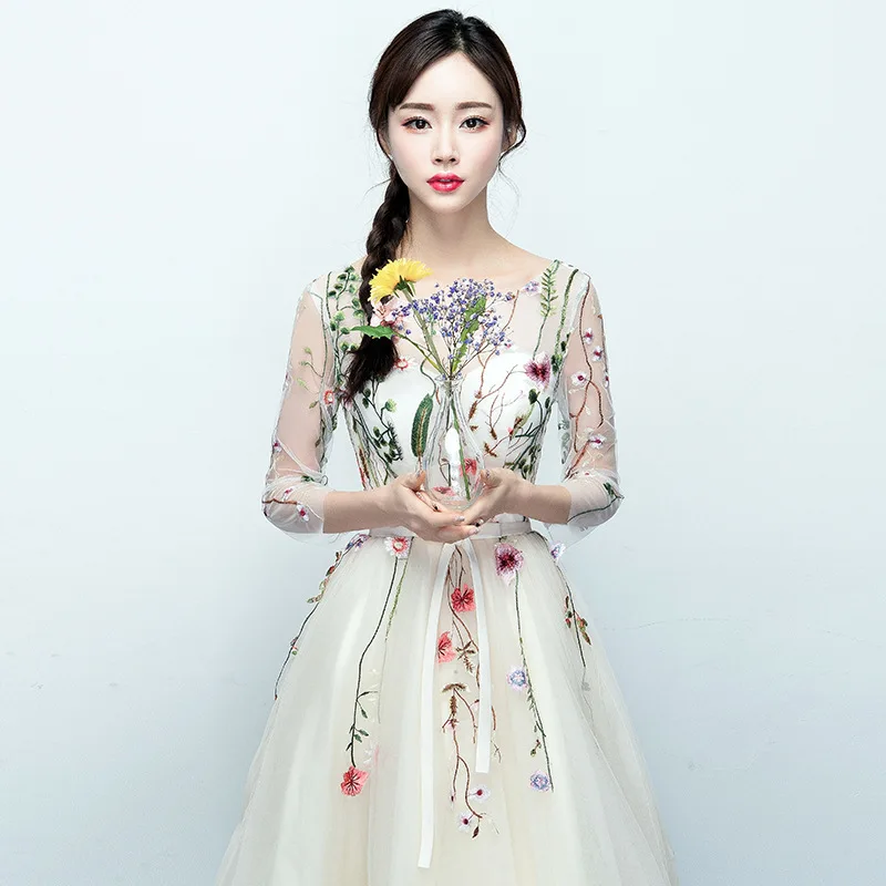 

Elegant Mid-Length Slimming Dress Korean Style Wedding Party Ladies Gown Floor-Length Ball Gown for Women in 2024