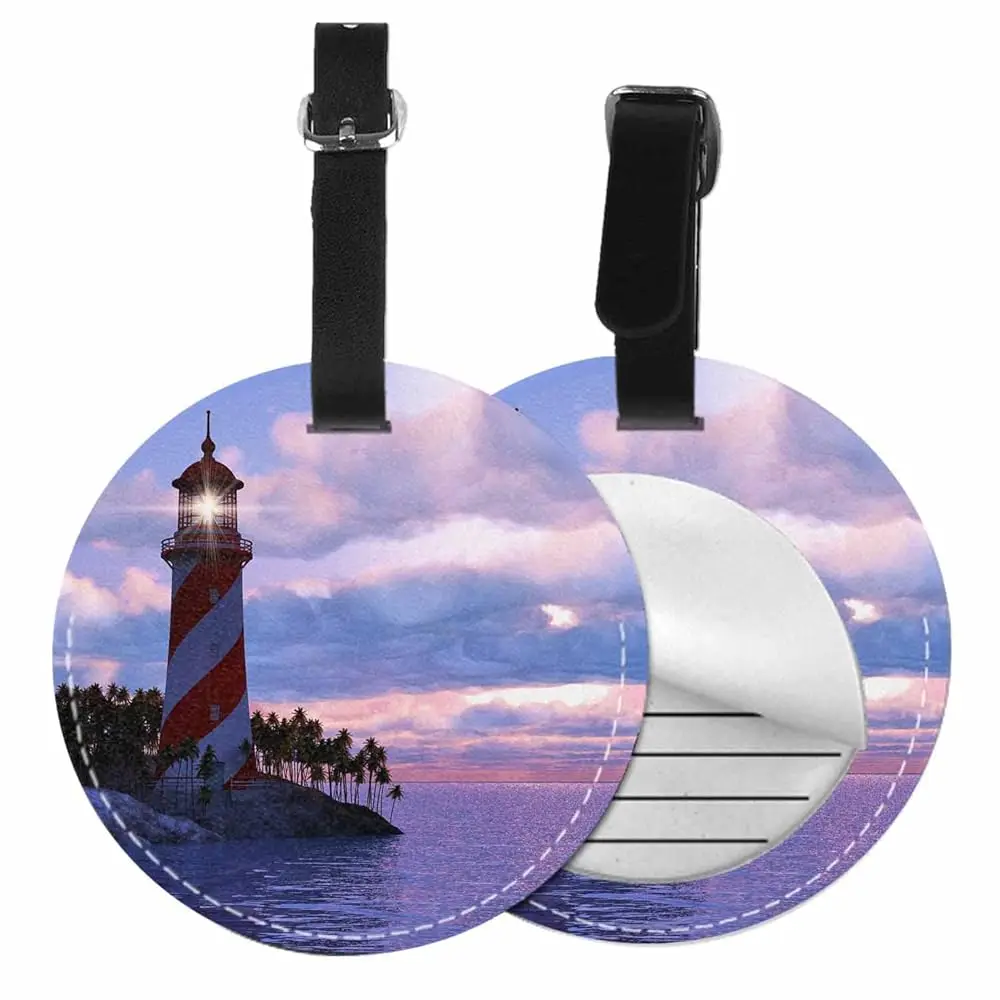

Lighthouse Luggage Tags for Suitcases Light Sea Wave Sunset Ocean Leather Baggage Suitcases Tag Name ID Label Privacy Cover