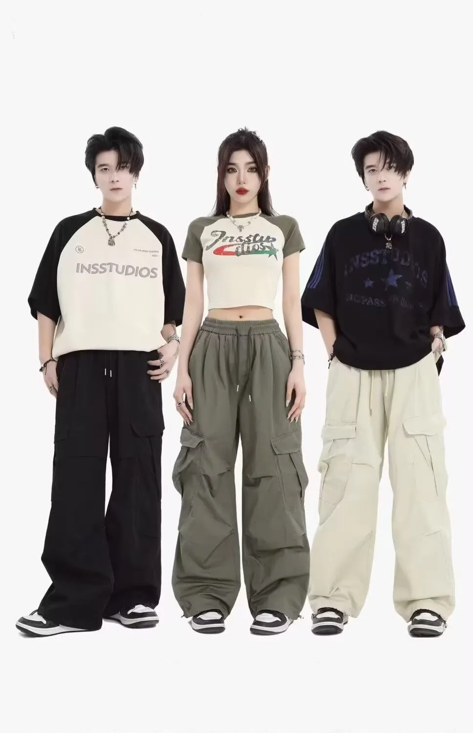 กางเกงขายาวสตรีทฮิปฮอปสไตล์ฮิปฮอปกางเกงผู้หญิงคาร์โก้ที่ได้รับความนิยมสุดเท่ห์อินเทรนด์สไตล์ยุโรปอเมริกันกางเกงขายาวทรงหลวมกางเกงเข้าชุด