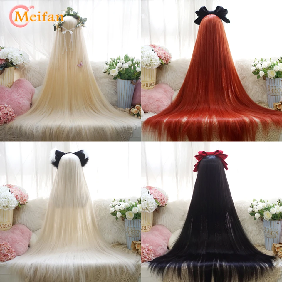 MEIFAN syntetyczna super długa kręcona peruka Lolita z grzywką 120cm blond biały różowy śliczne sztuczne włosy kobiety Halloween peruki do cosplay