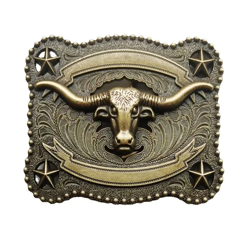 New Arrvial Floral Flower Ancient silver With Star Bull Western Belt Buckle suitable for 4cm wideth belt with continous stock