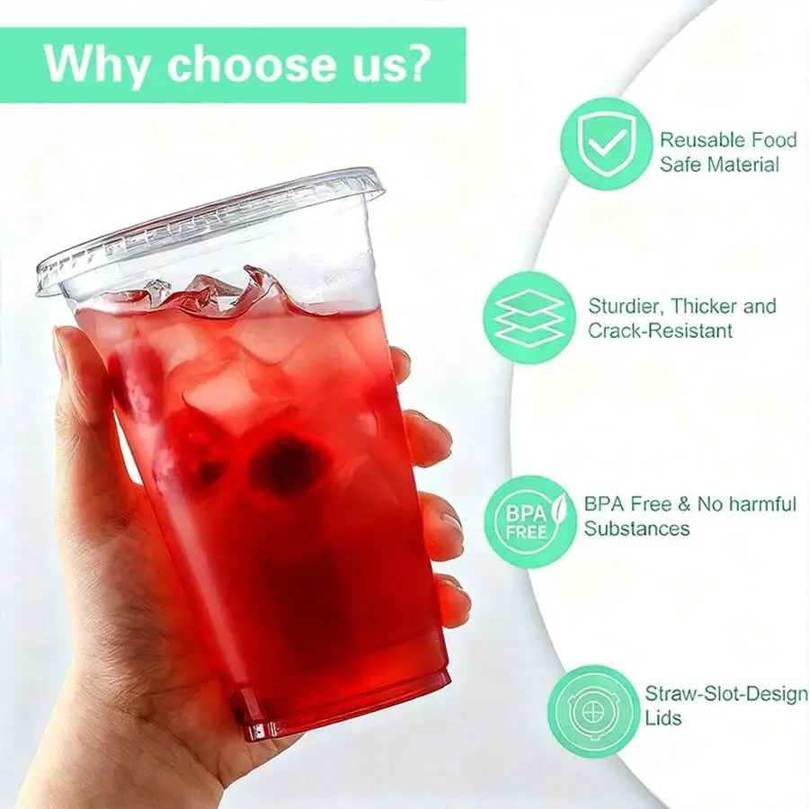 20/40 Sets Disposable Clear Plastic Christmas Cups With Lids, Straws And Stickers, Sturdy Disposable Iced Coffee Cups With Seali