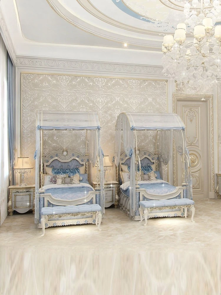 Tempat tidur putri mewah bergaya neoklasik dari kayu solid, impian anak perempuan, ukuran 1,5 meter