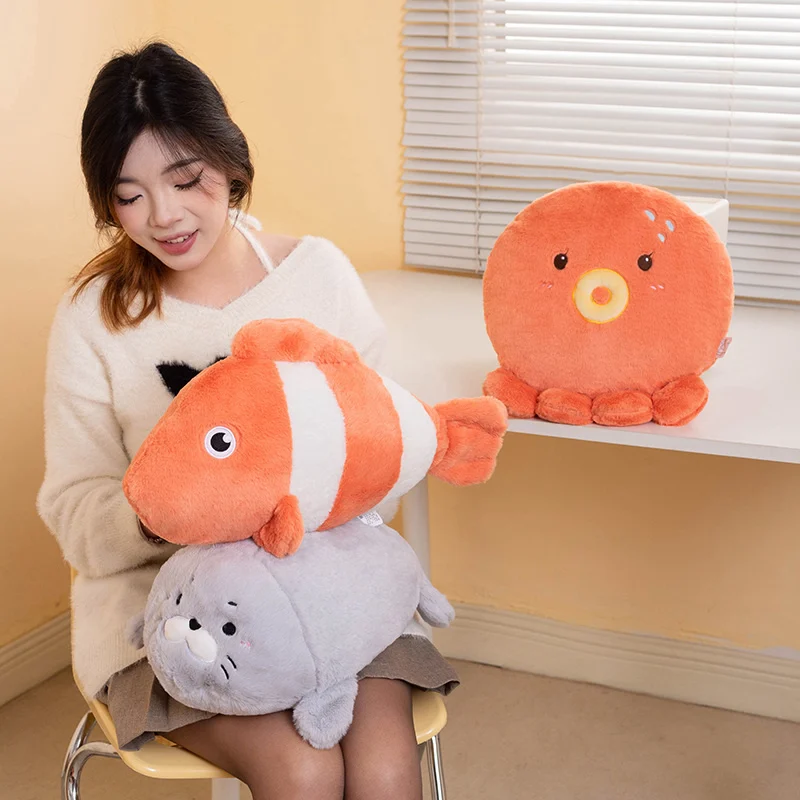 

New Adorable Marine Animal Series Plush Toys Soft Comfy Cartoon Octopus Seal Clownfish Plush Toy Cute Home Decor Throw Pillow