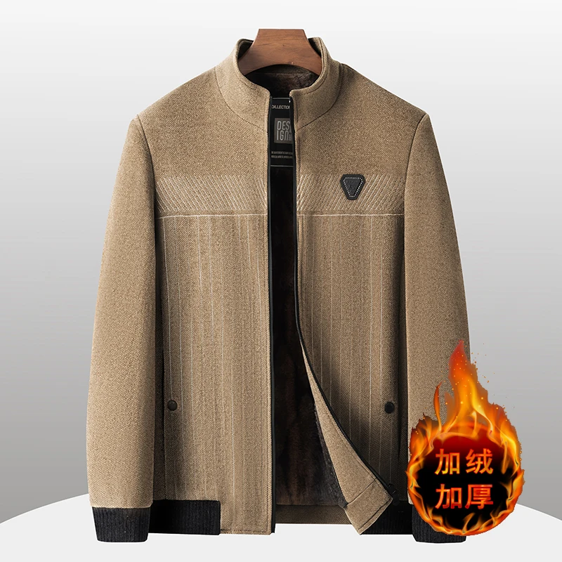 

High Quality Autumn Woolen Stand Up Collar Jacket Men Zipper Thicken Warm Casual Business Baseball Jackets Chenille Trench Coat