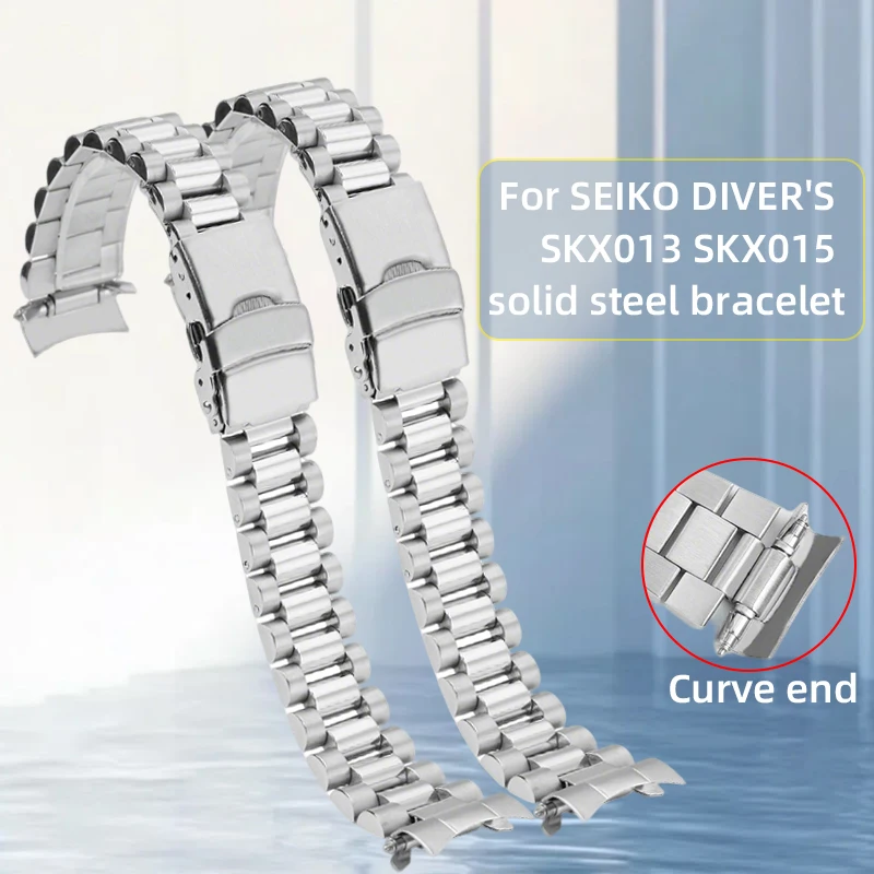  Для Seiko SKX013 SKX015 сменный браслет 20 мм изогнутые звенья твердый стальной ремешок SKX изогнутый ремешок для часов с пружинными стержнями 2,5 мм Для Seiko SKX013 SKX015 сменный браслет 20 мм изогнутые звенья твердый стальной ремешок SKX изогнутый ремешок для часов с пружинными стержнями 2,5 мм