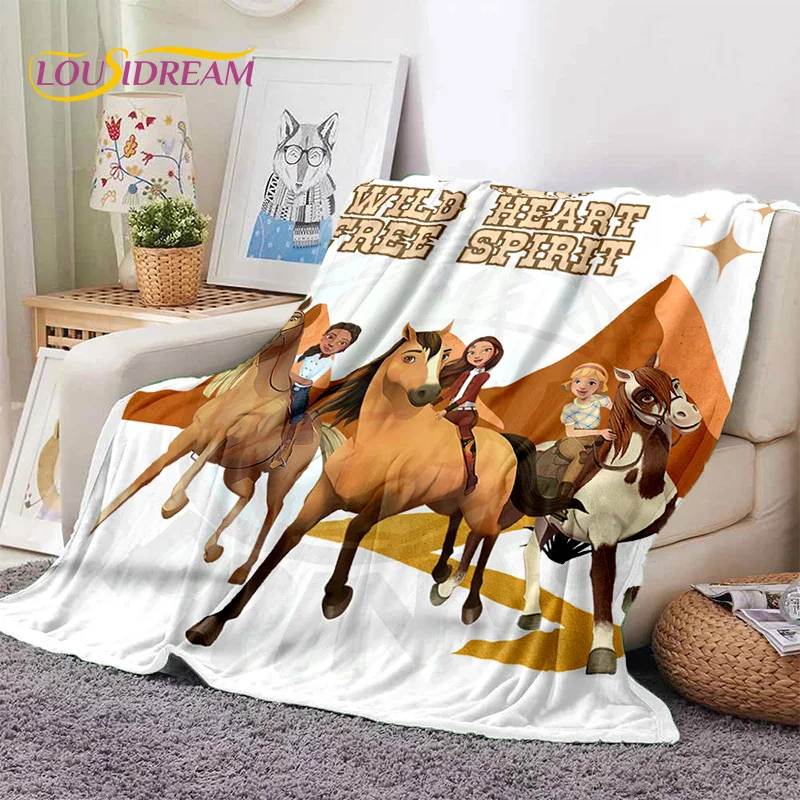 Spirit Riding Free Cartoon Horses Soft Blankets,Keep Warm Throw Blanket Comfortable for Picnic Beds Sofa Home Bedroom Gift Girl