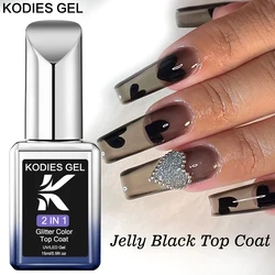 KODIES GEL New Jelly Black Top Coat No Wipe UV Gel Nail Polish 2 IN 1 Semi Permanent UV/LED Super Shine Topcoat Nails Gel Finish
