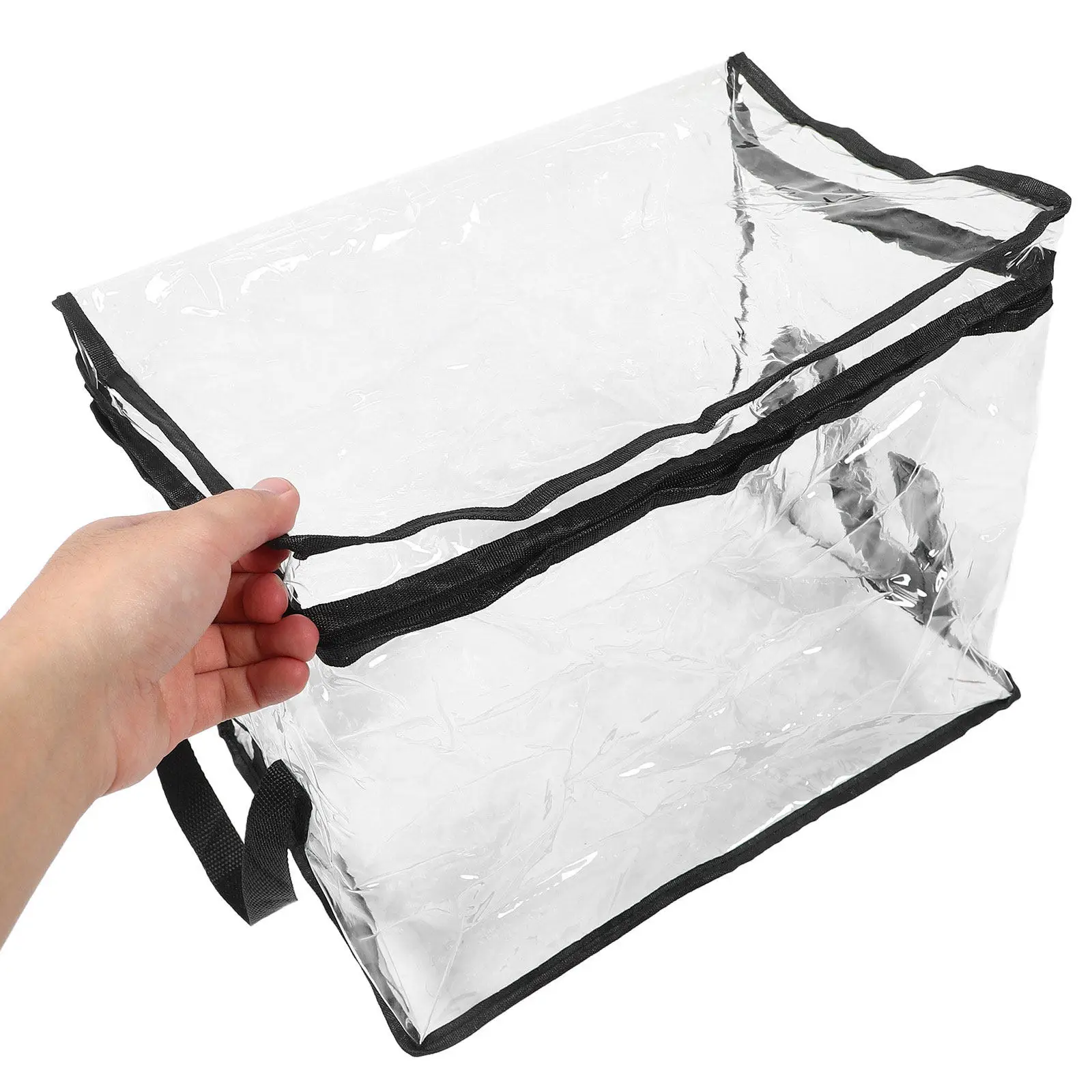 

2Pcs Clear Book Organizer PVC Transparent Storage Box with Lid Lifting Handle Collapsible Protective Document Bag for Books