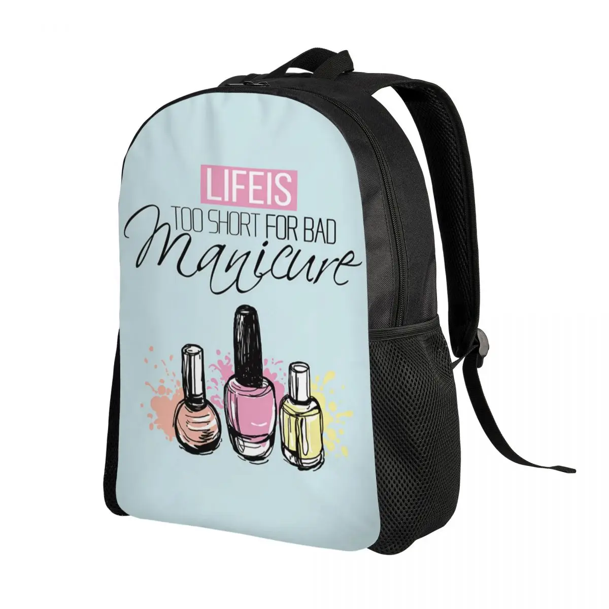 Mochila de esmaltes para meninas e meninos, escola de manicure manicure, bolsa de viagem universitária para homens e mulheres, para laptop de 15"